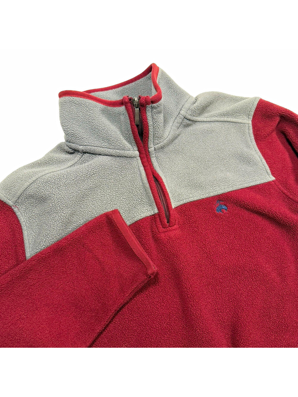 Brooks Brothers Men's Colorblock Fleece 1/4 Zip Sweatshirt Mock Neck S Red/Gray